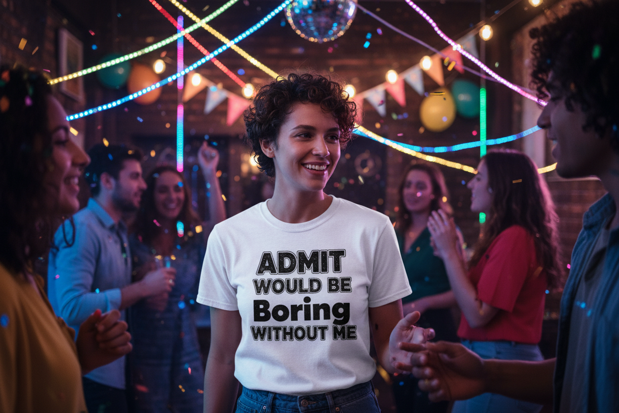 "Admit it - Boring without me" t-shirt, funny, sarcastic t-shirt show your humor