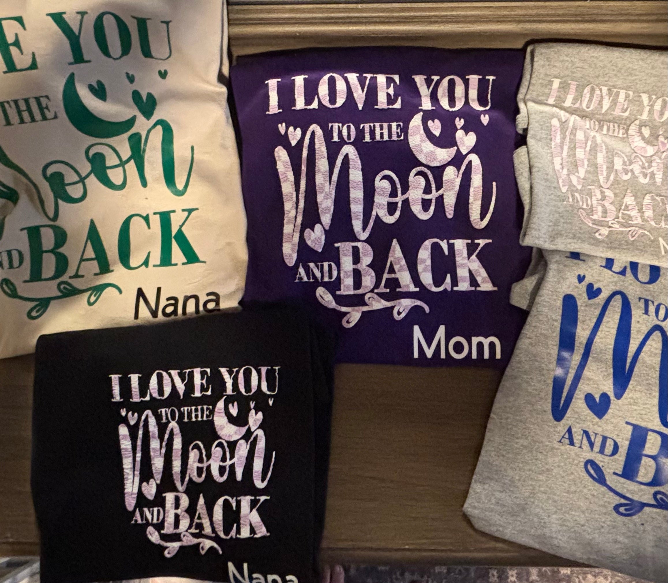 Custom "I love you to the moon.." t-shirt; add sender name at bottom;choose color and size