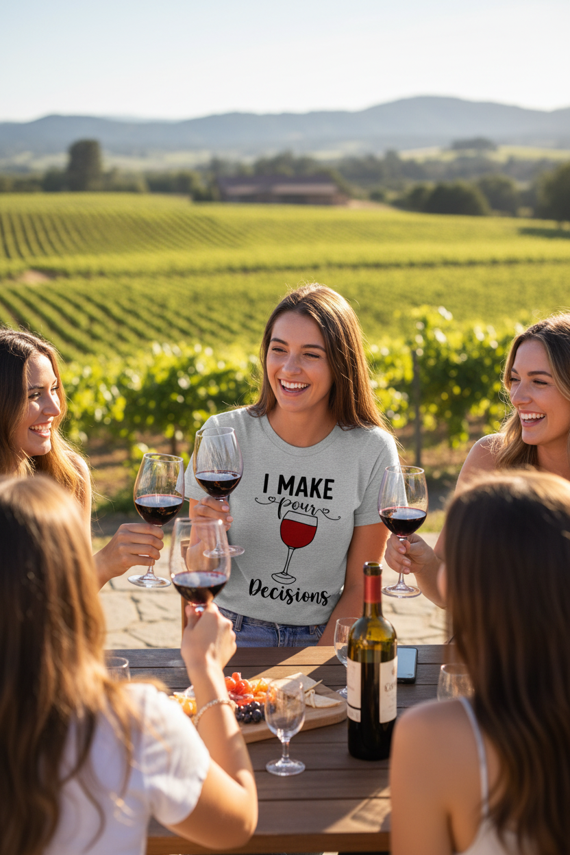 I MAKE POUR DECISIONS WITH A PIC OF WINE GLASS T-SHIRT