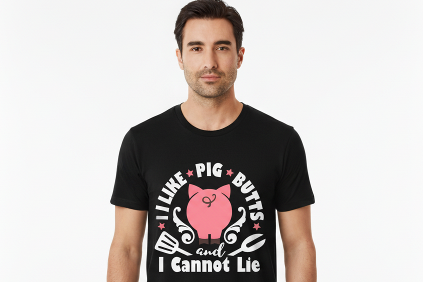 Funny Pig Butt t-shirt.  I like pig butts, I cannot lie.. Great gift or wear to a BBQ