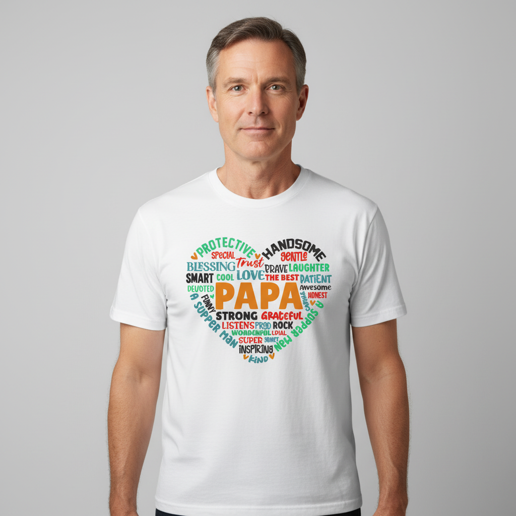 PAPA in middle of shaped heart with his best traits Father's Day