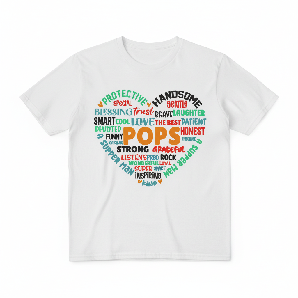 POPS t-shirt in middle of heart with his traits Great father's day gift