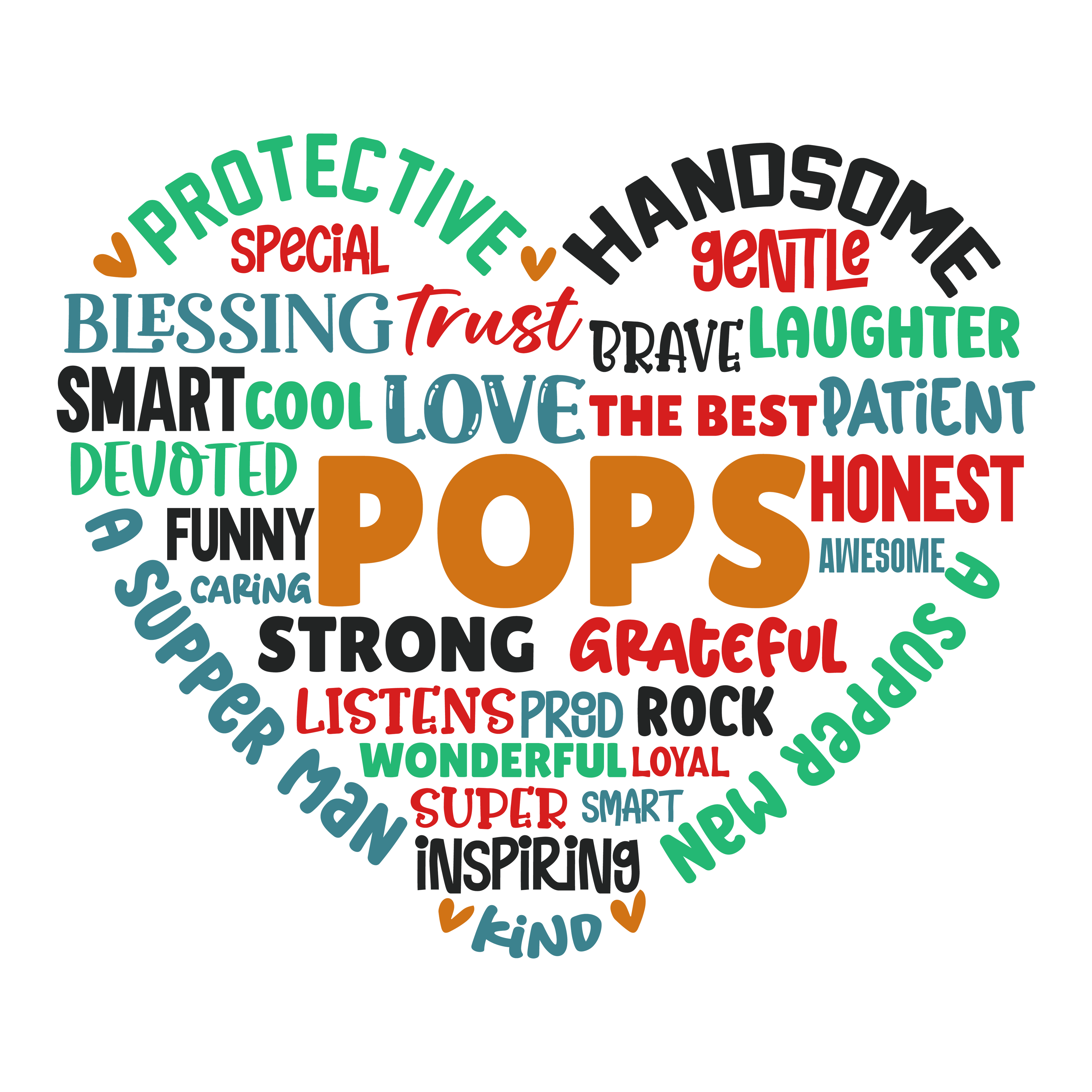 POPS t-shirt in middle of heart with his traits Great father's day gift