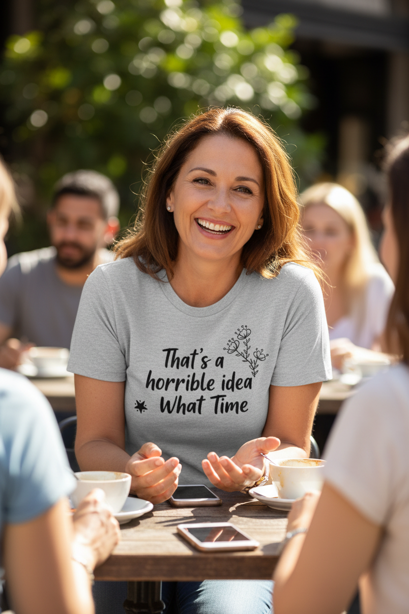 THAT'S A HORRIBLE IDEA..WHAT TIME?  FUNNY T-SHIRT FOR FRIEND