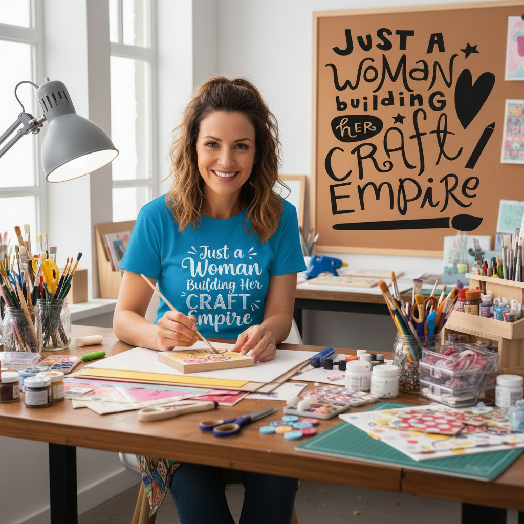JUST A WOMAN BUILDING A CRAFT EMPIRE inspire someone with t-shirt